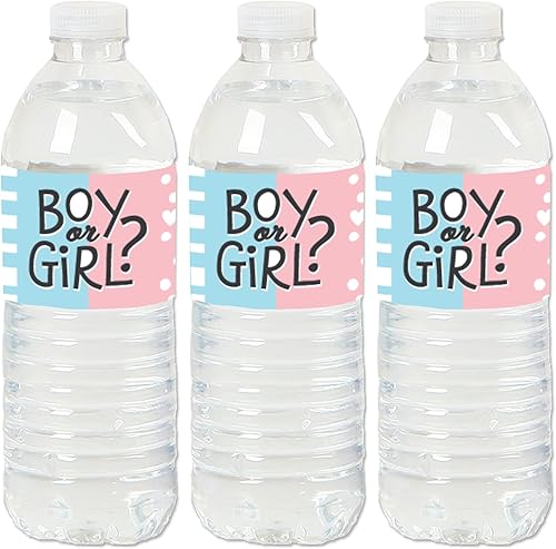 Big Dot of Happiness Baby Gender Reveal - Etiquetas adhesivas para botellas de agua para fiesta de equipo niño o niña, juego de 20