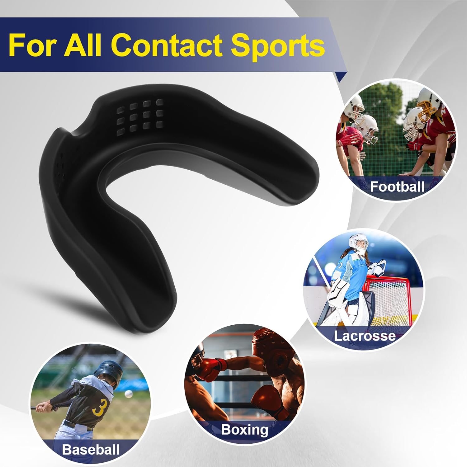 BBTO Black 6 Pcs Sports Mouth Guard, Moldable Breathable Mouthguard with Perforation for Men Women Adult Team Sports