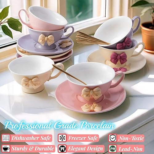Miniatura 2 de Juego de 6 tazas de té y platillos, juego de tazas de té, juego de taza de té y platillo, juegos de té para mujer, fiesta de té, juego de fiesta de