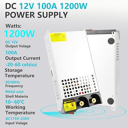 Miniatura 4 de Fuente de alimentación DC 12V 100A 1200W, adaptador convertidor transformador de 110V AC a 12V DC 100amp 1200W fuente de alimentación conmutada para
