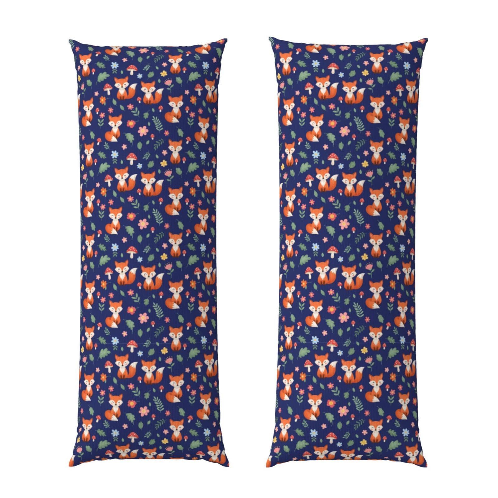 Body Pillow Cover 20x54 Inch, Fall Leaves Flowers Floral Foxes Blue, Luxury Cozy Long Pillowcase with Zipper, Softffy Rectangular Case for Couch Bed Home Hotel