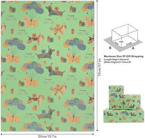 Miniatura 2 de Apol Papel de regalo de feliz cumpleaños para perro papel de regalo de cachorro verde 4 hojas plegadas papel de regalo de estraza para niños niñas