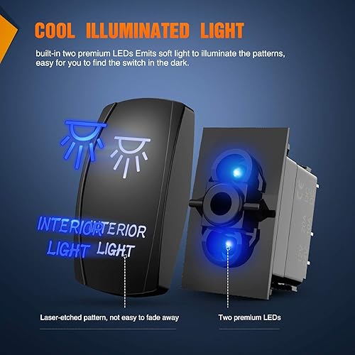 Vista 72 de Interruptor de direccional Nilight azul de 4 pines ON OFF ON, interruptor basculante SPDT grabado con láser, interruptores de palanca 12 V 20 A 24 V