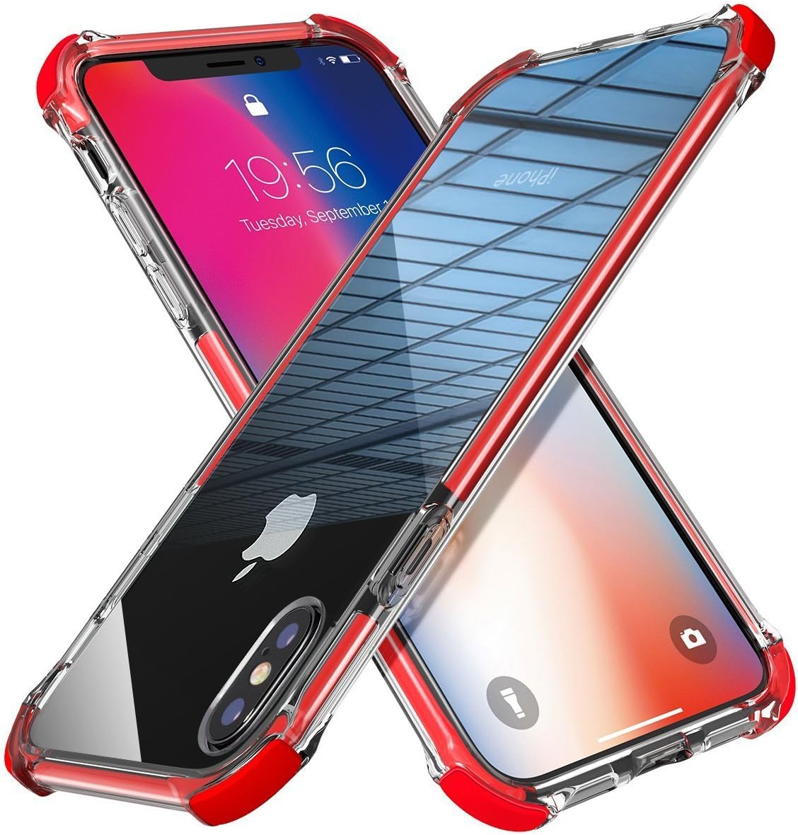 UBO iPhone Xs Case 2018 - iPhone X case 2017- Double Layer Shock-Absorbant Material - Lightweight Slim Fit Design - Transparent Polycarbonate Backing (RED)