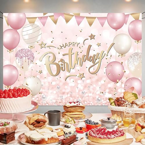 Miniatura 4 de Telón de fondo de fiesta de cumpleaños de oro rosa, pancarta de feliz cumpleaños, fondo de fotografía de oro rosa para niñas, decoración del hogar,