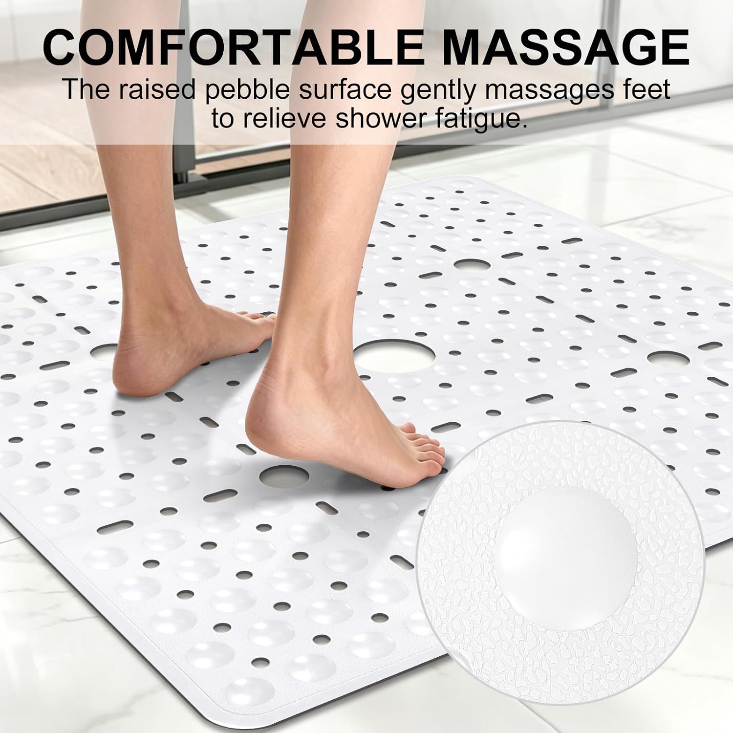 Extra Large Non-Slip Shower Mat: 27 x 27 Inch Square Shower Mats for Inside Showers with Center Drain, Suction Cups Shower Floor Mat, TPE Soft Shower Mat for Smooth Shower Stalls