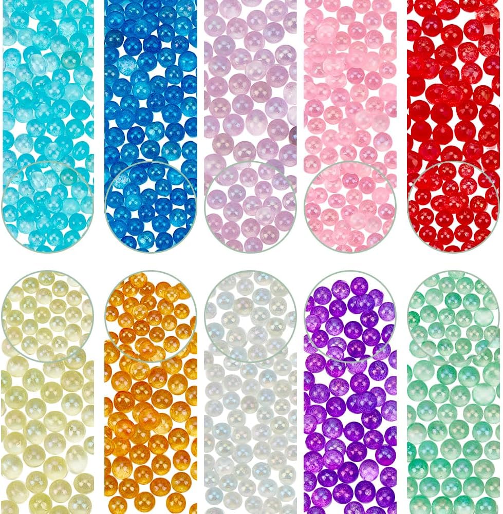 SUNNYCLUE 1 Box 100g 10 Colors Small Glass Beads No Hole Tiny Glass Bubble Beads 3.5~4 mm Mini Tiny Micro Round Iridescent UV Resin Seed Bead Bulk for Jewelry Making Adult Shaker Filler Nail Art Craft