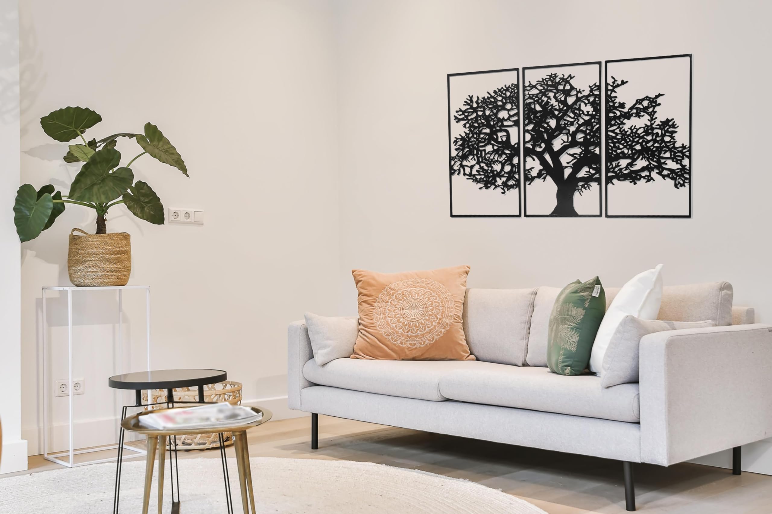 Kobolo Wandbild Wanddeko Metallbild TREE Metall dreiteilig Baum Schwarz