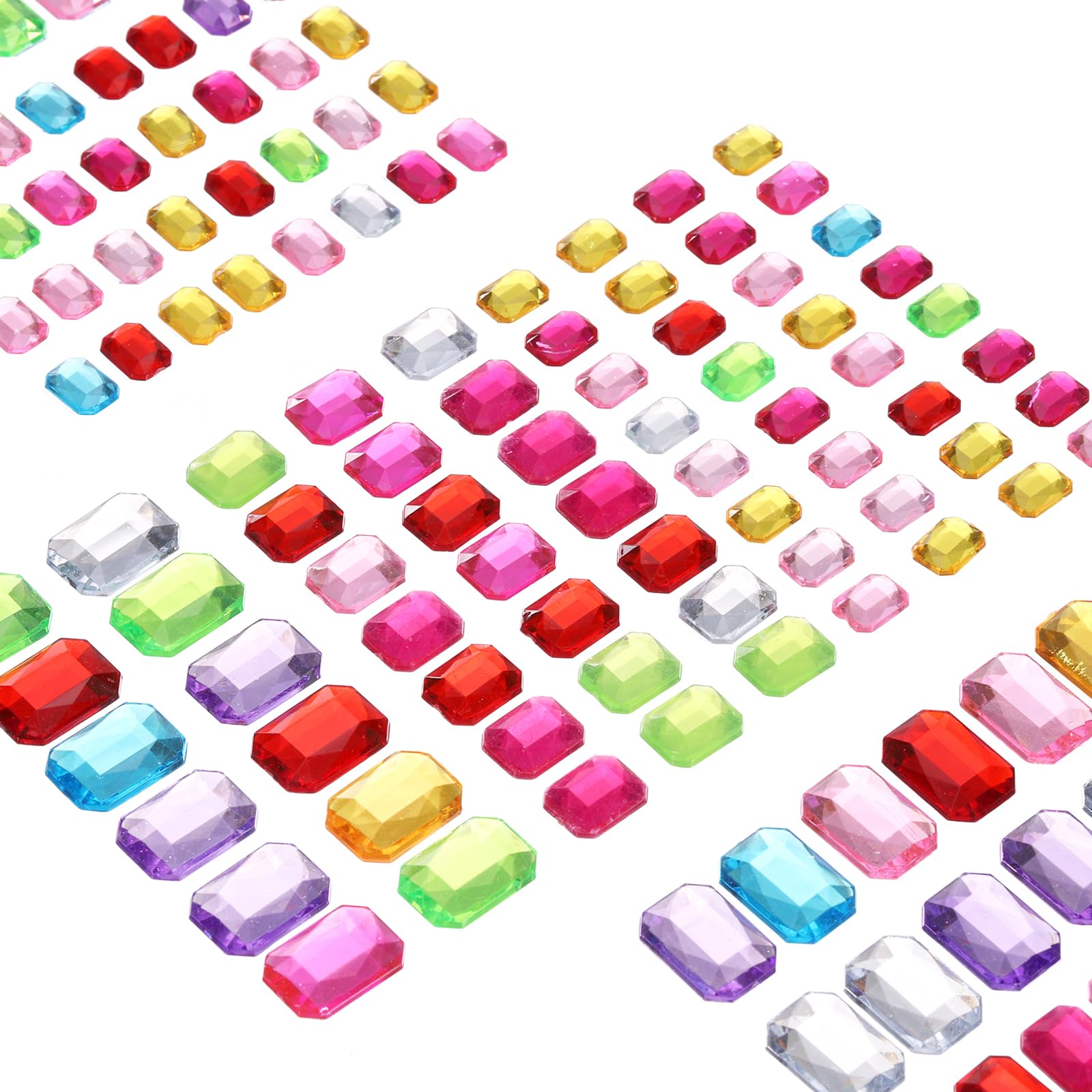 QUARKZMAN Pack of 325 Gemstone Stickers for Crafts, 5 Sheets Self-Adhesive Gemstone Bling Rectangle Rhinestone Stickers, Crystal Craft Jewellery Stickers, Multicoloured