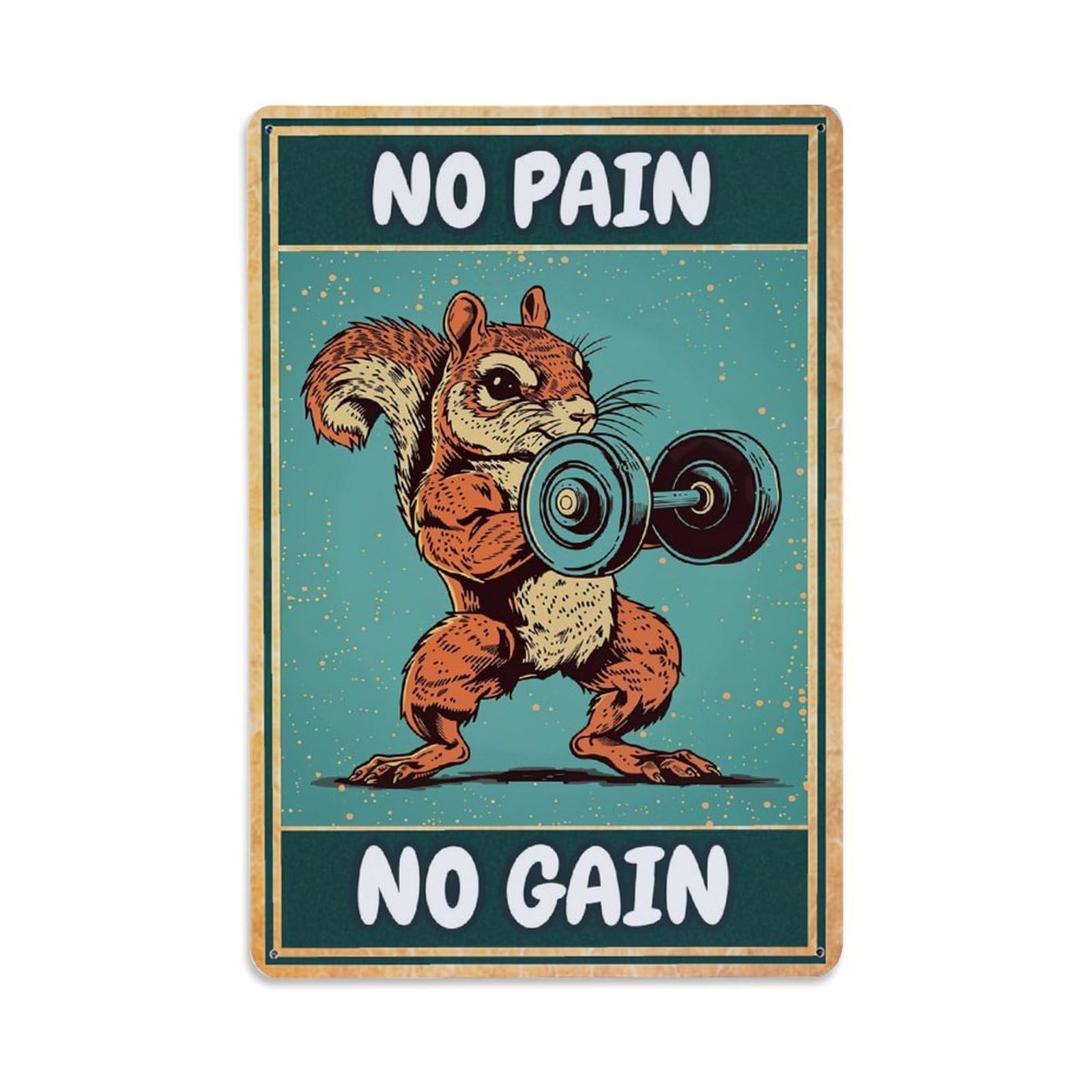Jdfenggu Vintage Squirrel Lifting Dumbbell Motivational Poster Retro Metal Tin Sign, Decor Art Poster For Bar, Home, Man Cave, Kitchen, Laundry Room Gift 8X12inch