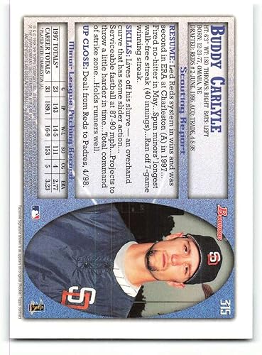 Miniatura 2 de 1998 Bowman #315 Buddy Carlyle RC - San Diego Padres