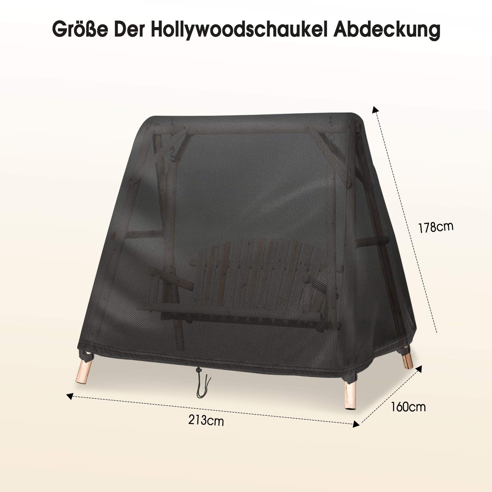 Hollywoodschaukel Abdeckung,Spitzdach Wasserdichtes Abdeckplane Winddicht UV-Beständiges Abdeckung 3 sitzer Schutzhülle Hollywoodschaukel(213x160x178cm)