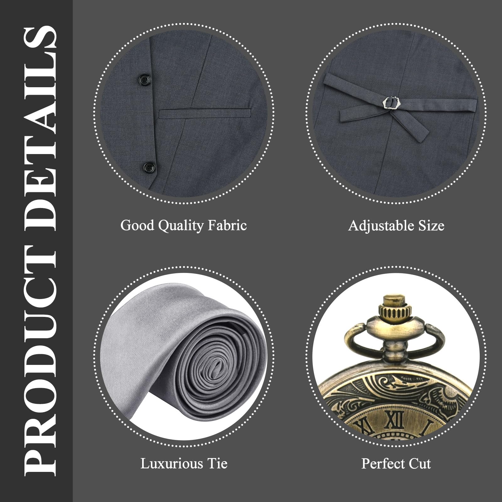 Grantop 1920er Herren Zubehör Gatsby Gangster Kleidung Kostüme Cosplay Outfit,20er Kostüm Zubehör Set,Hut, Taschenuhr, Metallbrille, Hosenträger Kostüm Herre 20er für Mann Halloween Cosplay