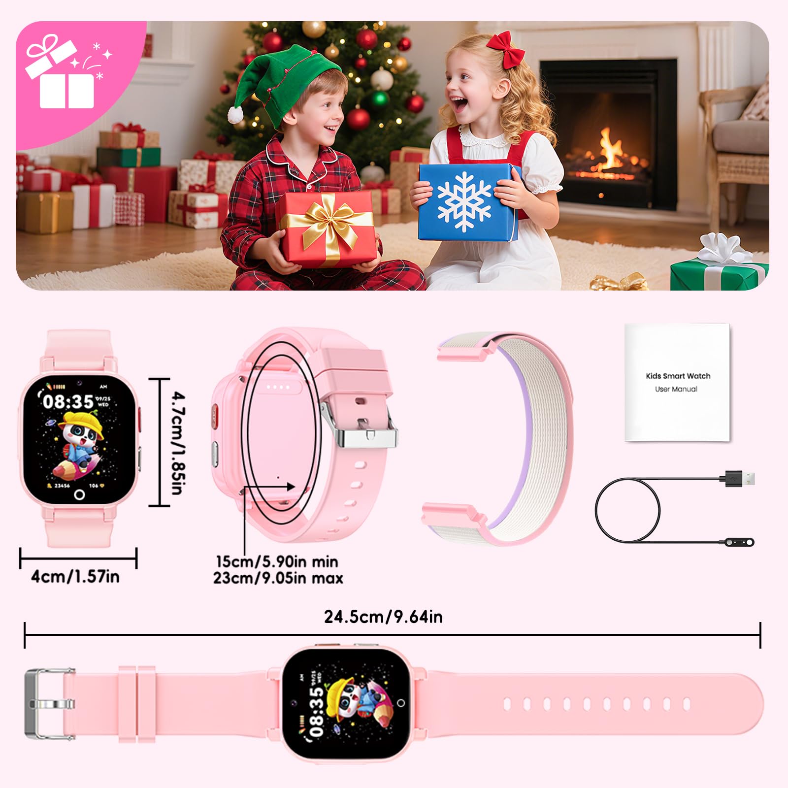 4G Smartwatch Bambini, Orologio GPS Bambini con Videochiamate Impermeabile | Chat Vocale, Modalità Classe, Sveglia, Contapassi, Fotocamera, Calcolatrice, Smart Watch per Ragazzi e Ragazze Regalo Rosa