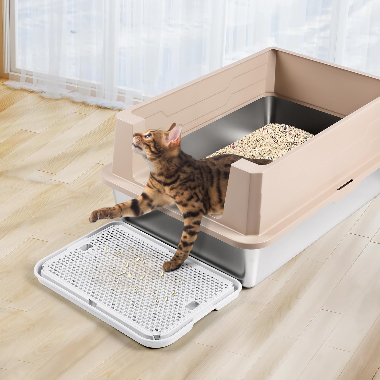 Tapis de Rampe, 42x30CM Escalier pour bac à litière pour Chat, Attrape-litière pour bac à litière Automatique autonettoyant, idéal pour Chaton et Chats Plus âgés(Blanc)
