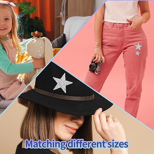 Miniatura 7 de 16 parches de estrellas para planchar con diamantes de imitación, estrellas plateadas, estrellas de lentejuelas y estrellas que brillan en tela