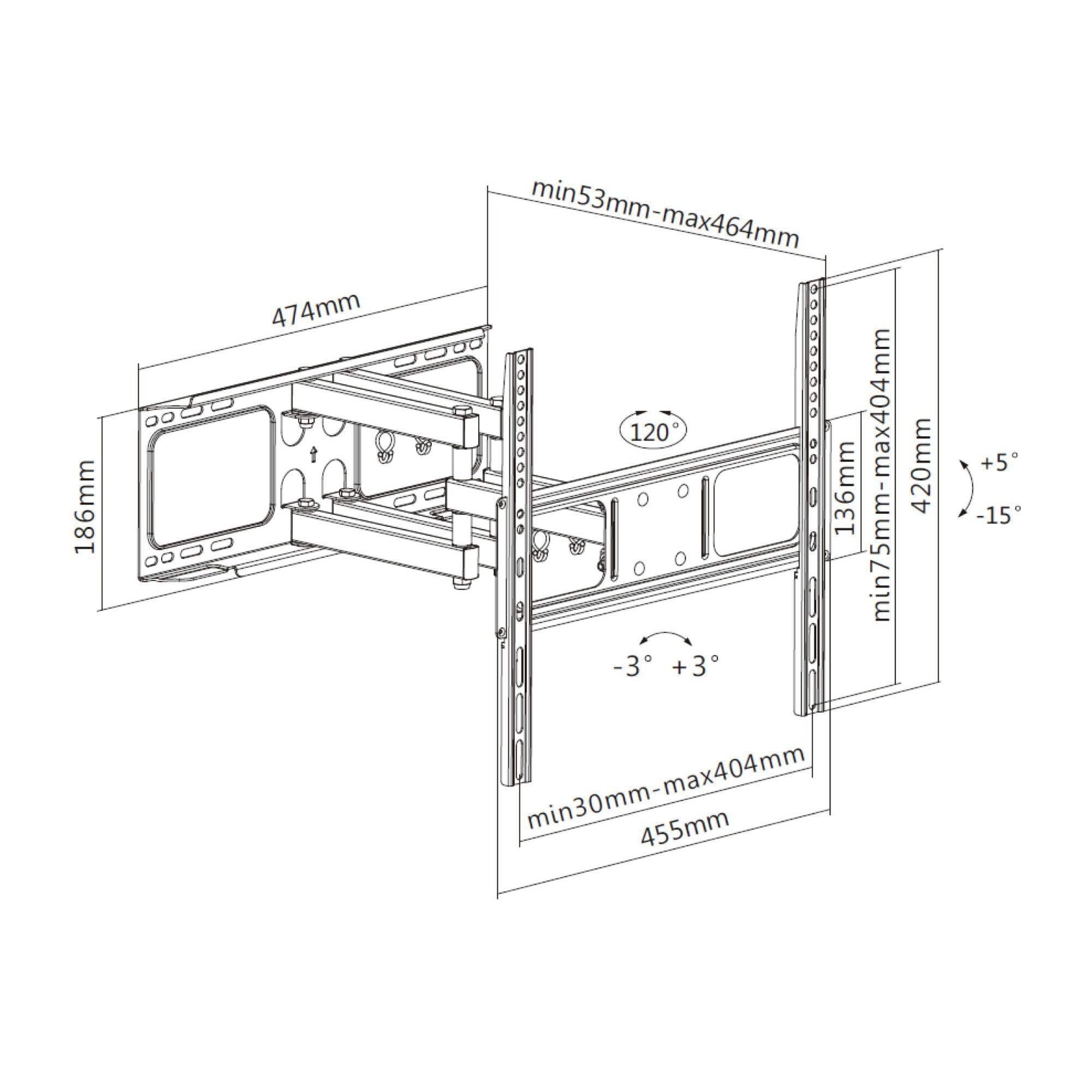 Audizio FMB60 Support Mural TV - Idéal pour Écrans de 32 à 65 Pouces, Système : Inclinaison et Profondeur, 40kg Max