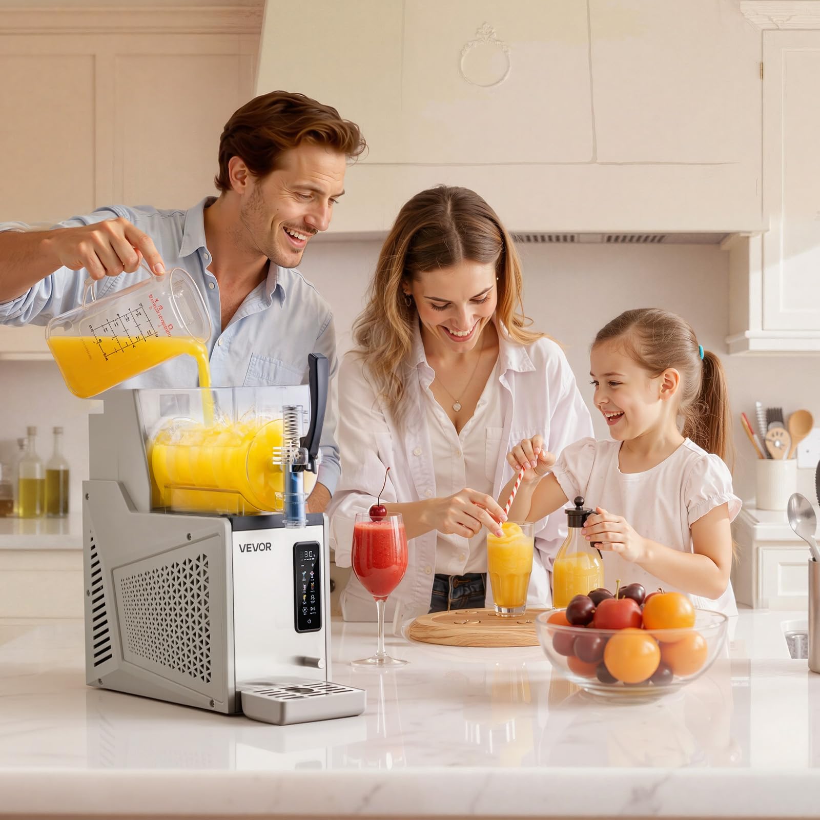 VEVOR Macchina per Granite 1 x 3 L 350 W Serbatoio Singolo Macchina per Bevande Ghiacciate Succo Fredde Cocktail con Funzione Autopulente per Preparazione Frappé, Milkshake, Frullati