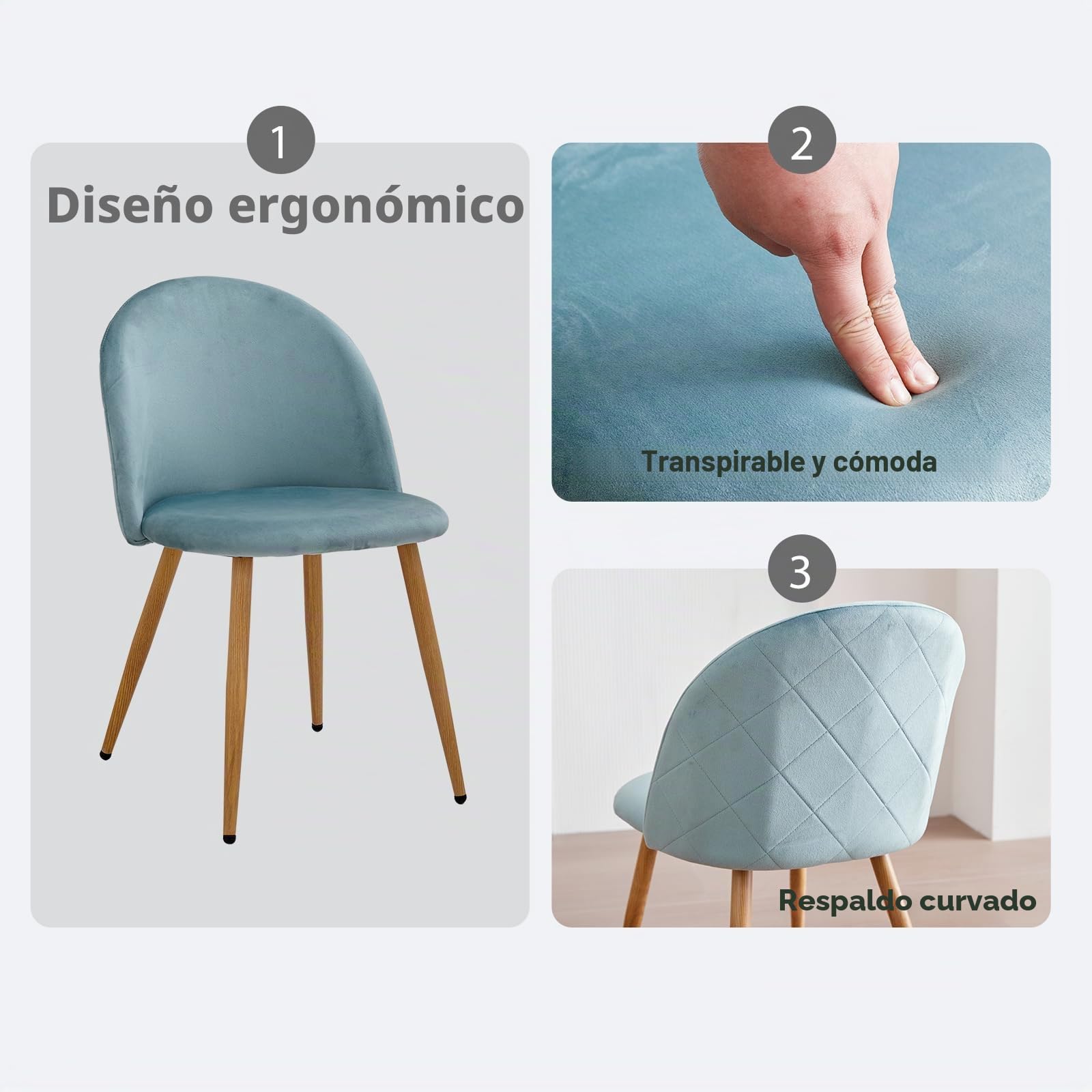 Pack de 6 Silla de Comedor, Sillas de Cocina de Terciopelo Suave con Soporte de Patas de Metal, Silla de Comedor Moderna con Almohadilla Protectora Ajustable - Verde