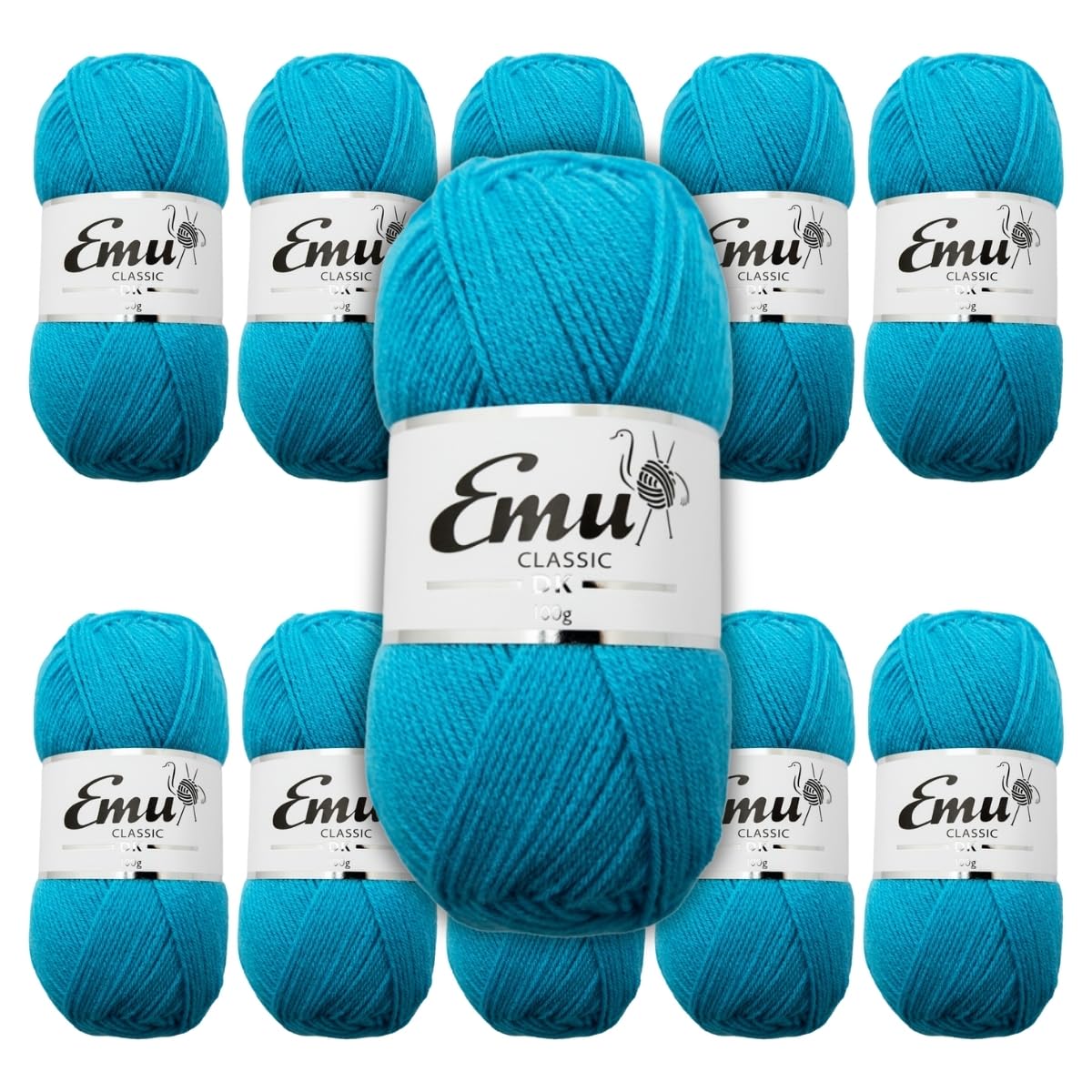 Emu Classic DK Acrylic Yarn 100g Balls 282m, Pack of 10, Azure - 139