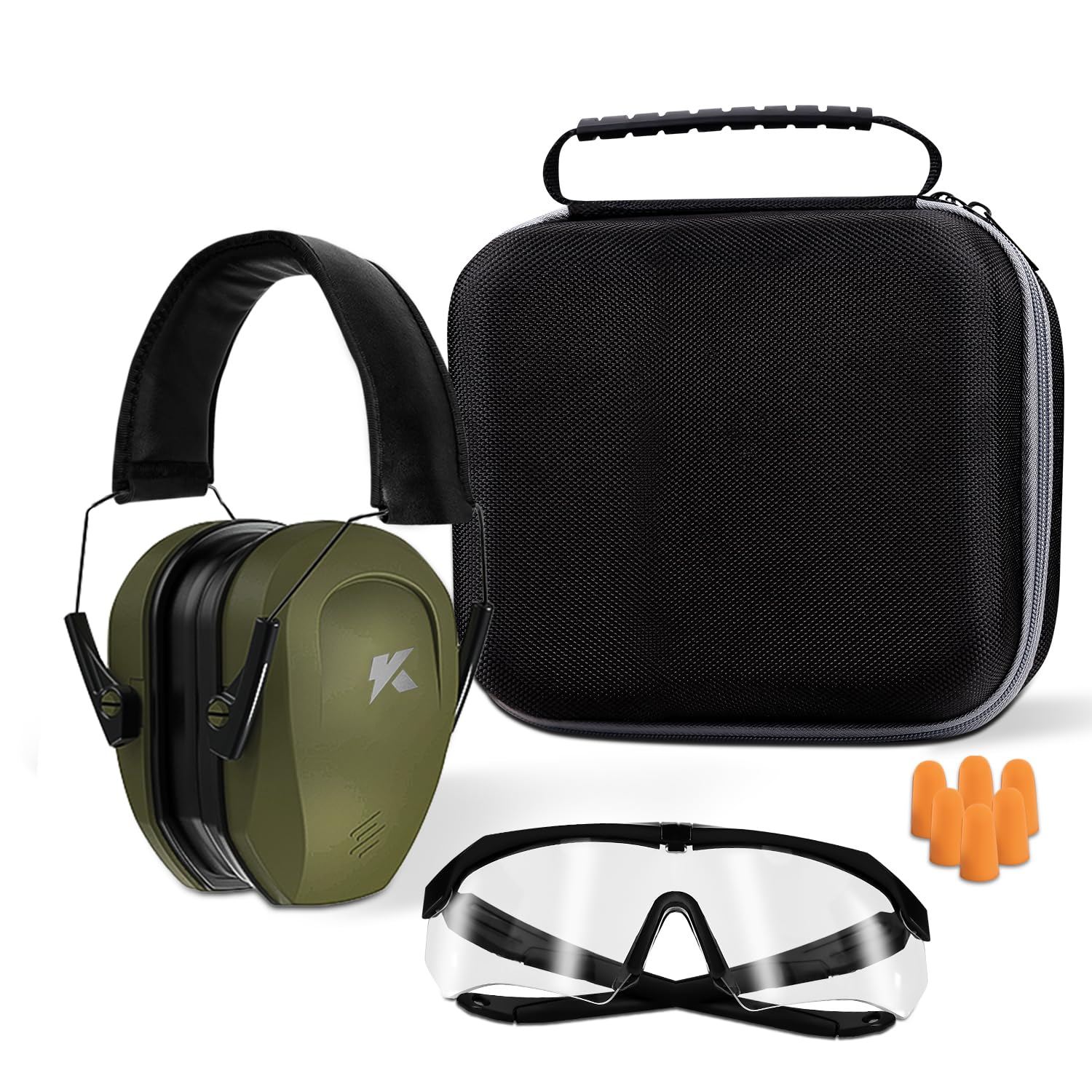 ucho 34dB Shooting Ear Protection Set Maximum Hearing Protection for Gun Range Eye Protection 3x Earplug and Hard Case