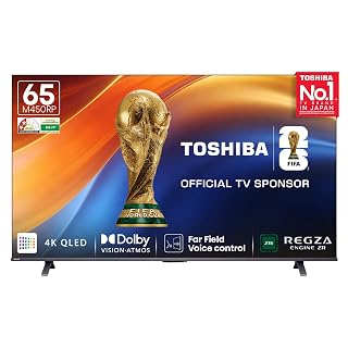 Toshiba 164 cm (65 Inches) 4K Ultra HD Smart QLED TV | Dolby Atmos, HDR10+ | 24W Powerful Speakers | AI Sports Mode and 4K Upscaling | REGZA Engine ZR | Voice Control | VIDAA OS | 65M450RP (Black)