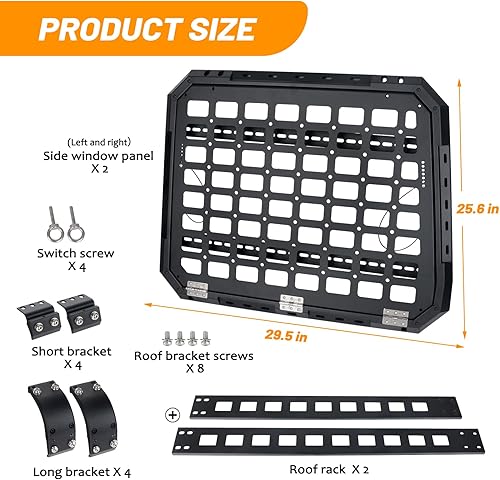 Miniatura 15 de FURYENGRAVER Kit de flanco de panel Molle de almacenamiento de ventana trasera, decoración protectora de ventana trasera para Jeep Wrangler