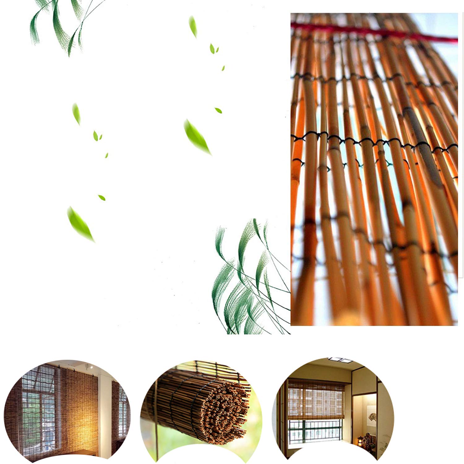 Stores Enrouleurs en Roseau Naturel,Rideau en Bambou Rétro Pare-Soleil,Paille Rideau de Levage,Volets Roulants Tissé à Main,pour Extérieur/Intérieur/Balcon/Décoration,Personnalisé