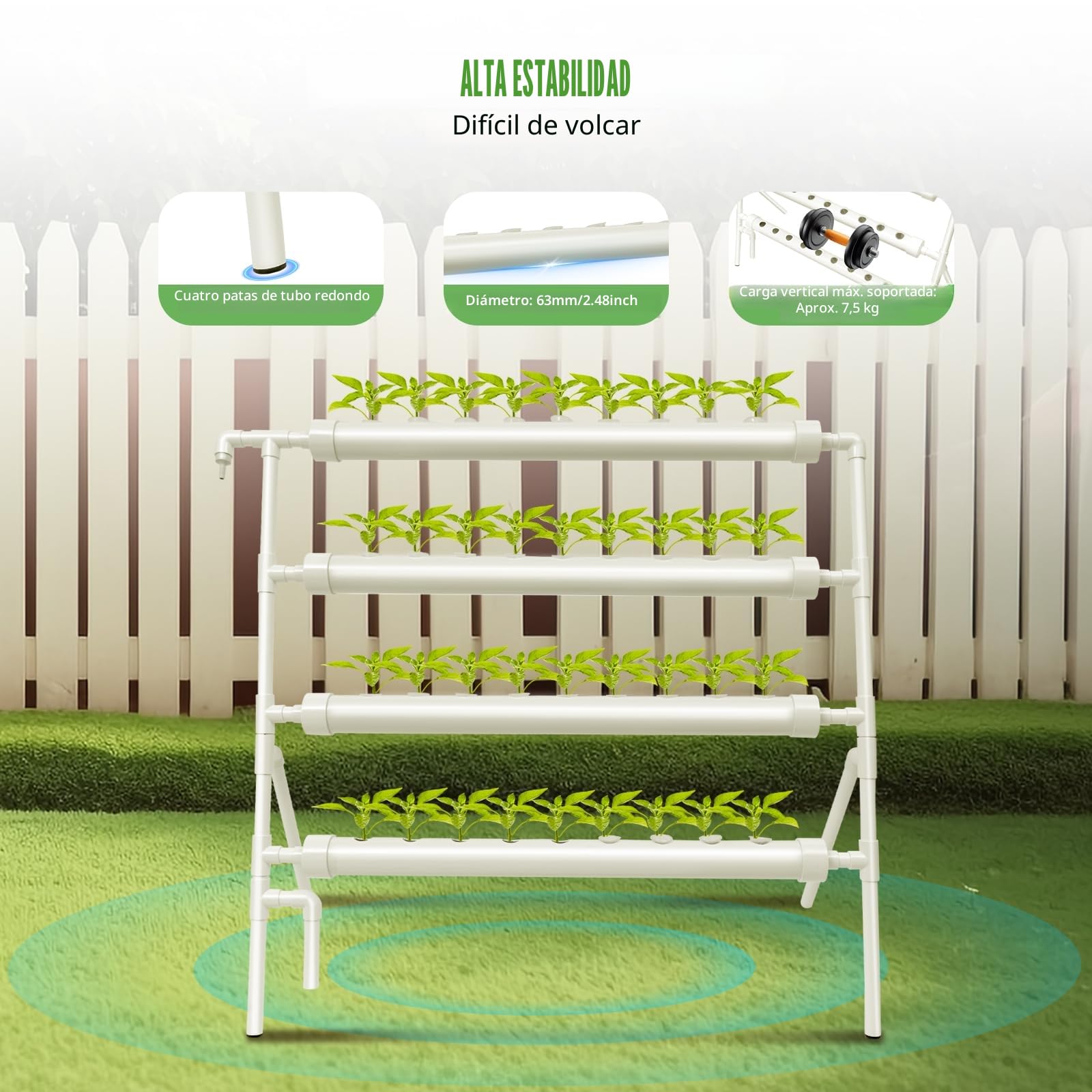 Sistema de cultivo hidropónico, torre hidropónica con estantería de 4 niveles y 36 agujeros para plantas, bomba de agua, para uso interior y exterior