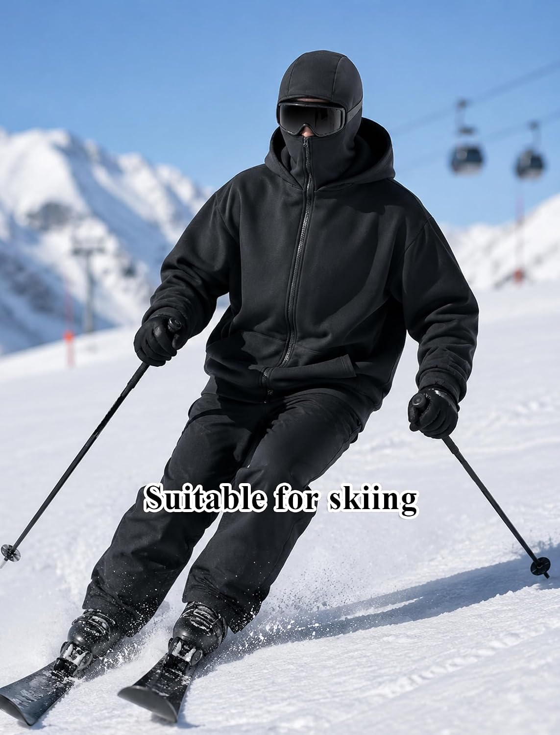 Balaclava Hoodie Men's Zip Up Fleece Double Layer Hooded Hoodie image 2