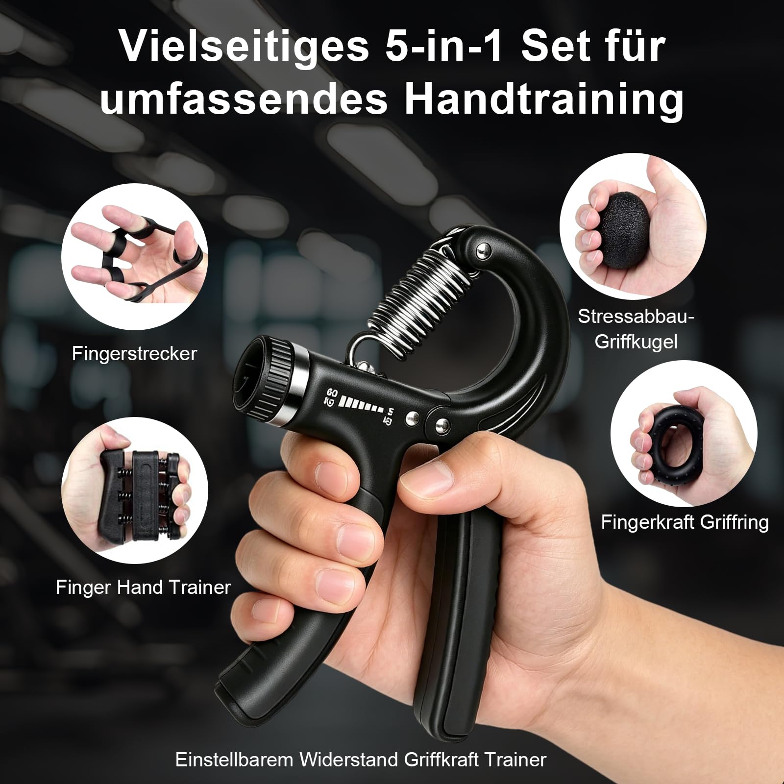 Hand Grip Molla Avambraccio Gripper - Pacco da 5, Attrezzo per Esercitare Le Dita, Finger Stretcher,Attrezzo di Muscolazione Regolabile per Rinforzo Muscolare, Riabilitazione e Fitness