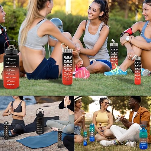 Miniatura 9 de WATMHHJQ Juego de 3 botellas de agua, 64 onzas + 26 onzas + 9 onzas, botella de agua deportiva de gran capacidad, a prueba de fugas, botella de agua