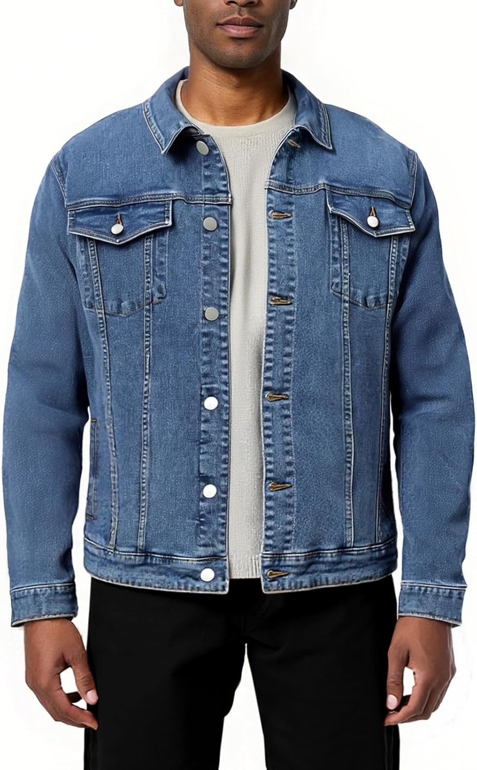 LONGBIDA Men's Casual Classic Denim Jacket Slim Fit Fashion Jean Coat
