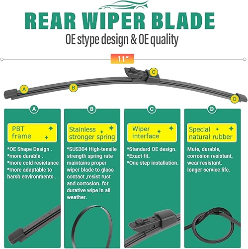 Vista 348 de 26" 20" 16" Windshield Wiper Blades Replacement for Dodge Grand Caravan 2008-2020 / Chrysler Town & Country 2008-2016 Premium All Weather Front Rear