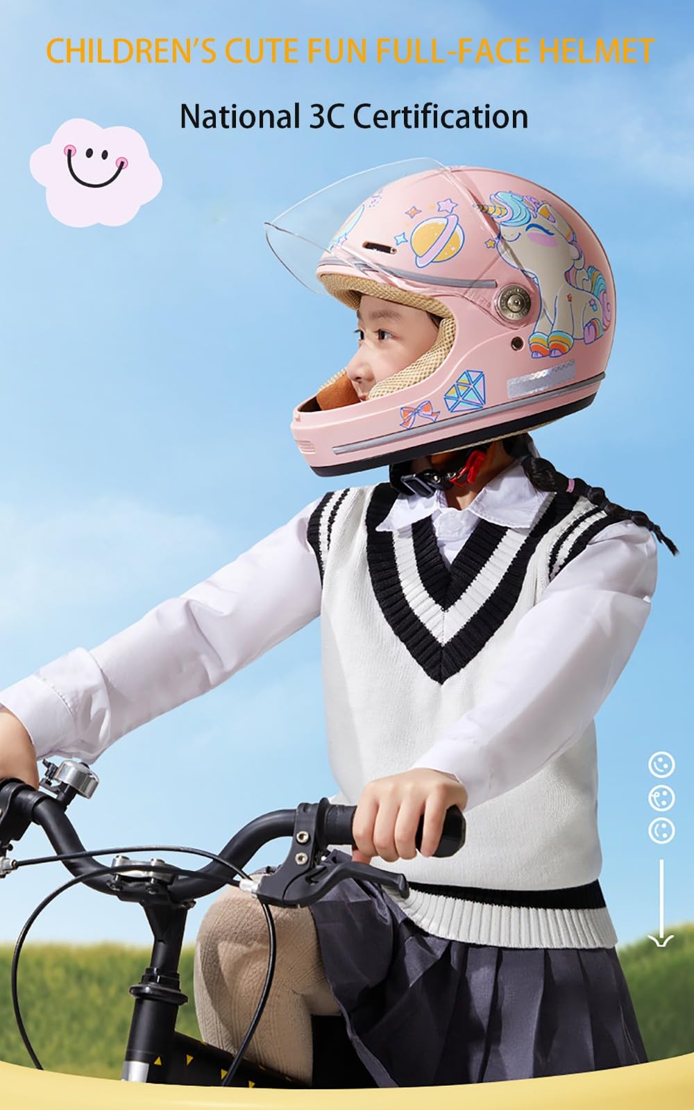 Casco Integrale Moto per Bambini, Caschi Integrali Motocross Ragazzi Ragazze, Omologati ECE, Prese d'Aria Visiera AntiGraffio, Caschi, Kart Strada, Scooter, Cruiser Ciclomotori K,Small