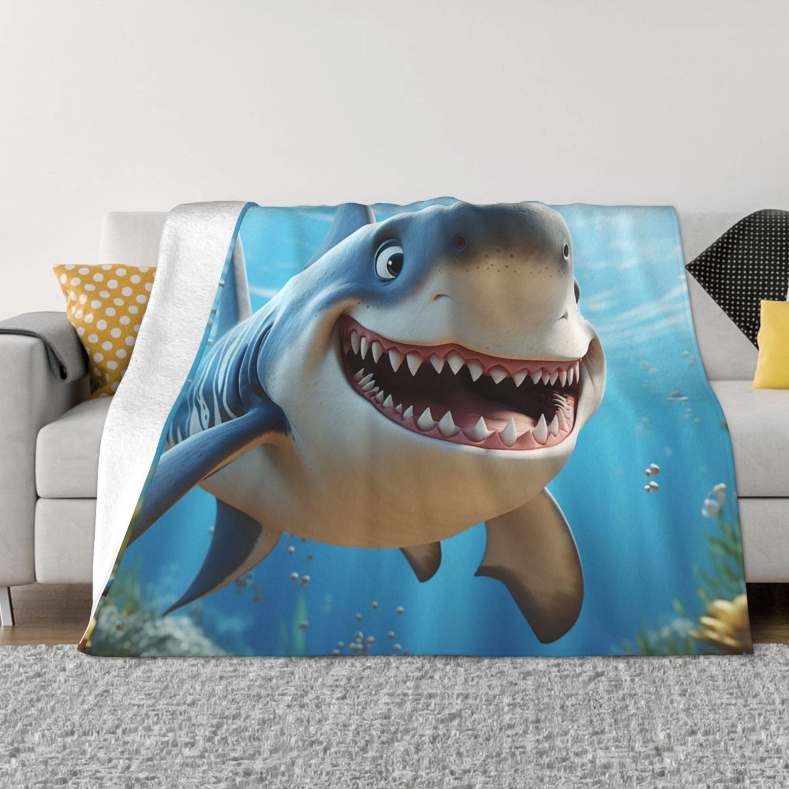 Couverture ultra douce et chaude motif requin grand plaid toutes saisons léger