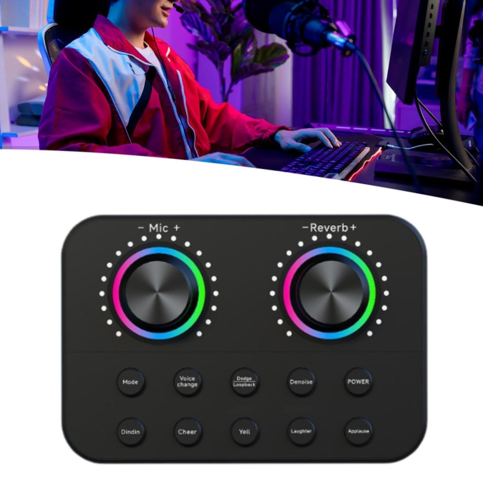 Mezclador de audio portátil con tarjeta de sonido, robusto, control en real, cambiador de voz profesional para juegos, de voz, grabación,