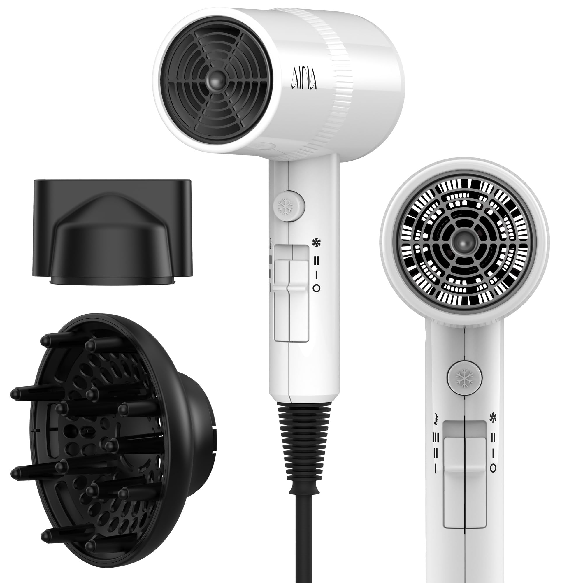 AINA Diffuser Hair Dryer Full-Featured Blow Dryer 110V/1600W(White)