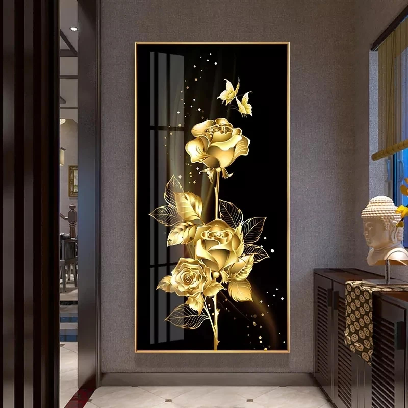 Affiche abstraite fleur noire dorée tableau mural moderne salon 60x132 - 8
