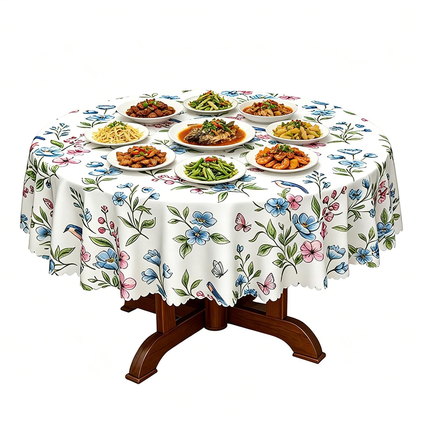 Nappe ronde à motifs floraux lavable pour protéger et décorer la table sans effort de nettoyage