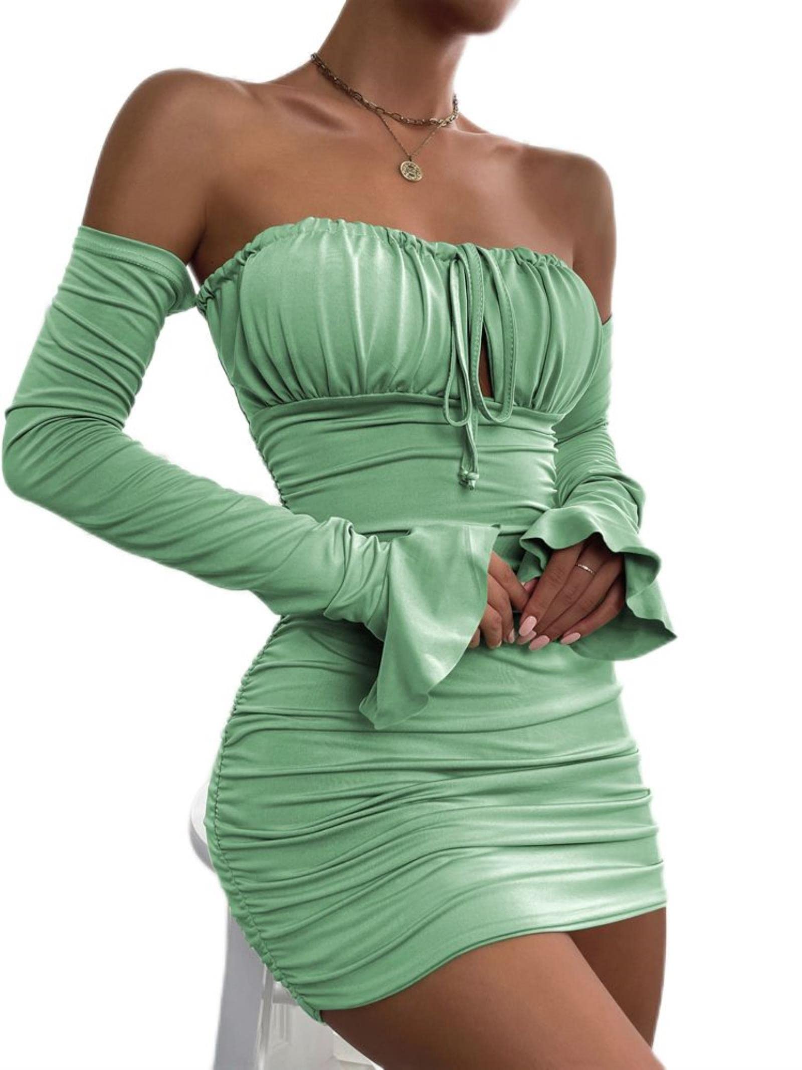 slim fit dress slacks Square Neck Mint Green Tight Homecoming Dress – FancyVestido main image 0