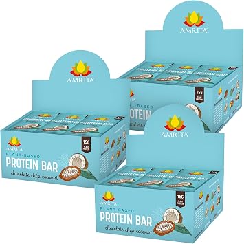 Amrita Nut Free Vegan Protein Bars 36 Pack, 12g Plant Based, Gluten Free | Chocolate Chip Coconut Protein bars, Peanut Free, Dairy Free, High Fiber, Low Sugar School-Safe Snacks & Breakfast