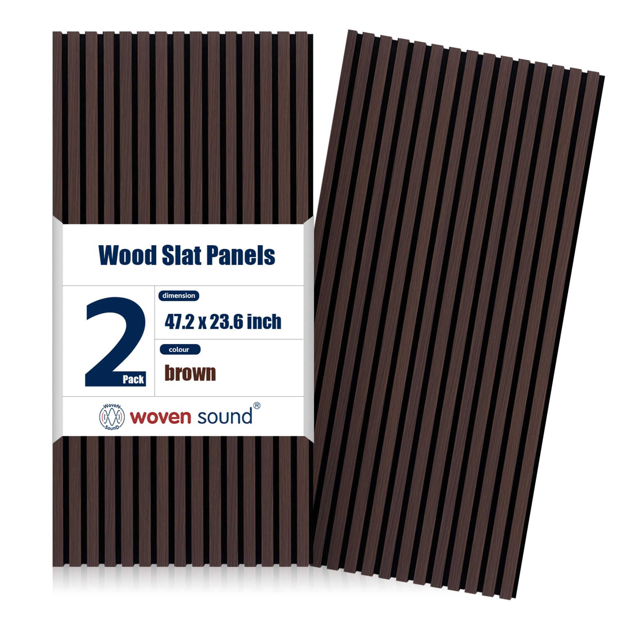 Woven Sound Wood Panels for Wall, Functionality and Durability, Enhanced Acoustic & Sound Proof Fluted Design, Versatile Wood Slat Wall Decor for Home & Office, 2 Pack Brown, 47.2x23.6 Inch