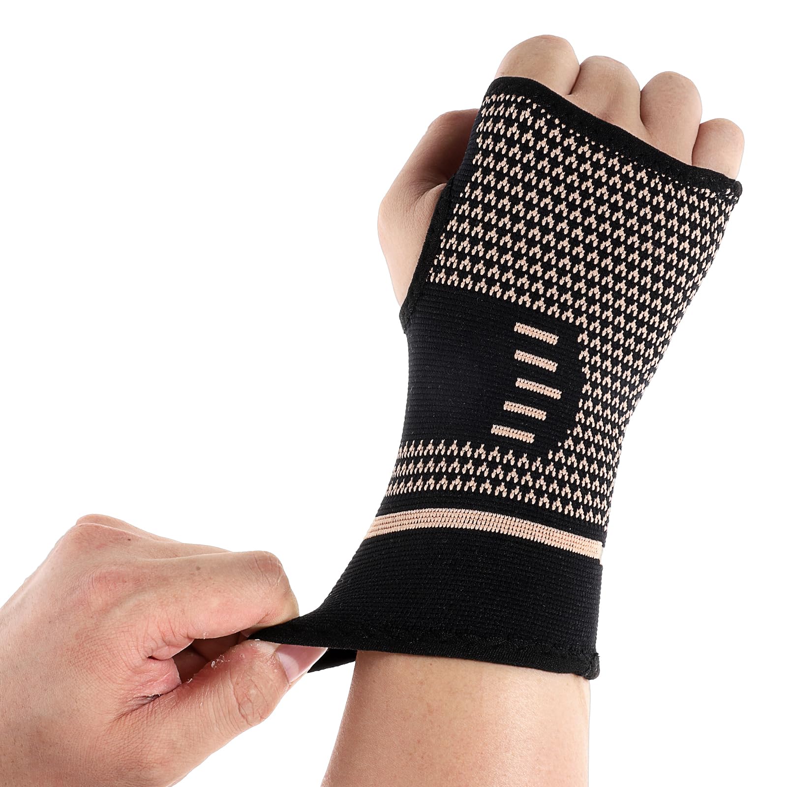Photo 1 of Hpmjz 2Pcs Copper Wrist Sleeve Carpal Tunnel Wrist Brace Comfortable Hand Brace Support Breathable Wrists Splint Elastic Wrists Support Sleeve Night Sleep Hand Splints for Women Men Sport Typing