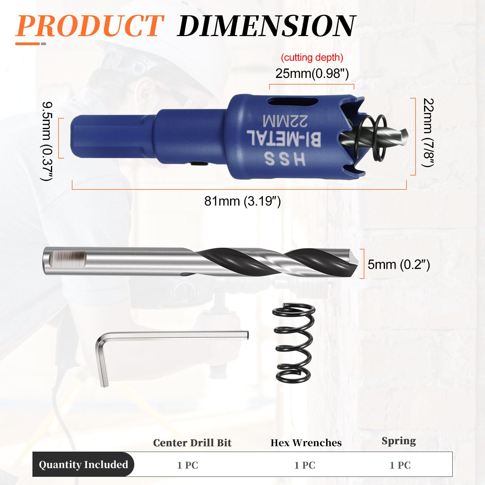 METALLIXITY Bi-Metal Hole Saw 7/8", M42 HSS Circular Head 22mm Hole Cutter with Center Drill Bit - Image 2