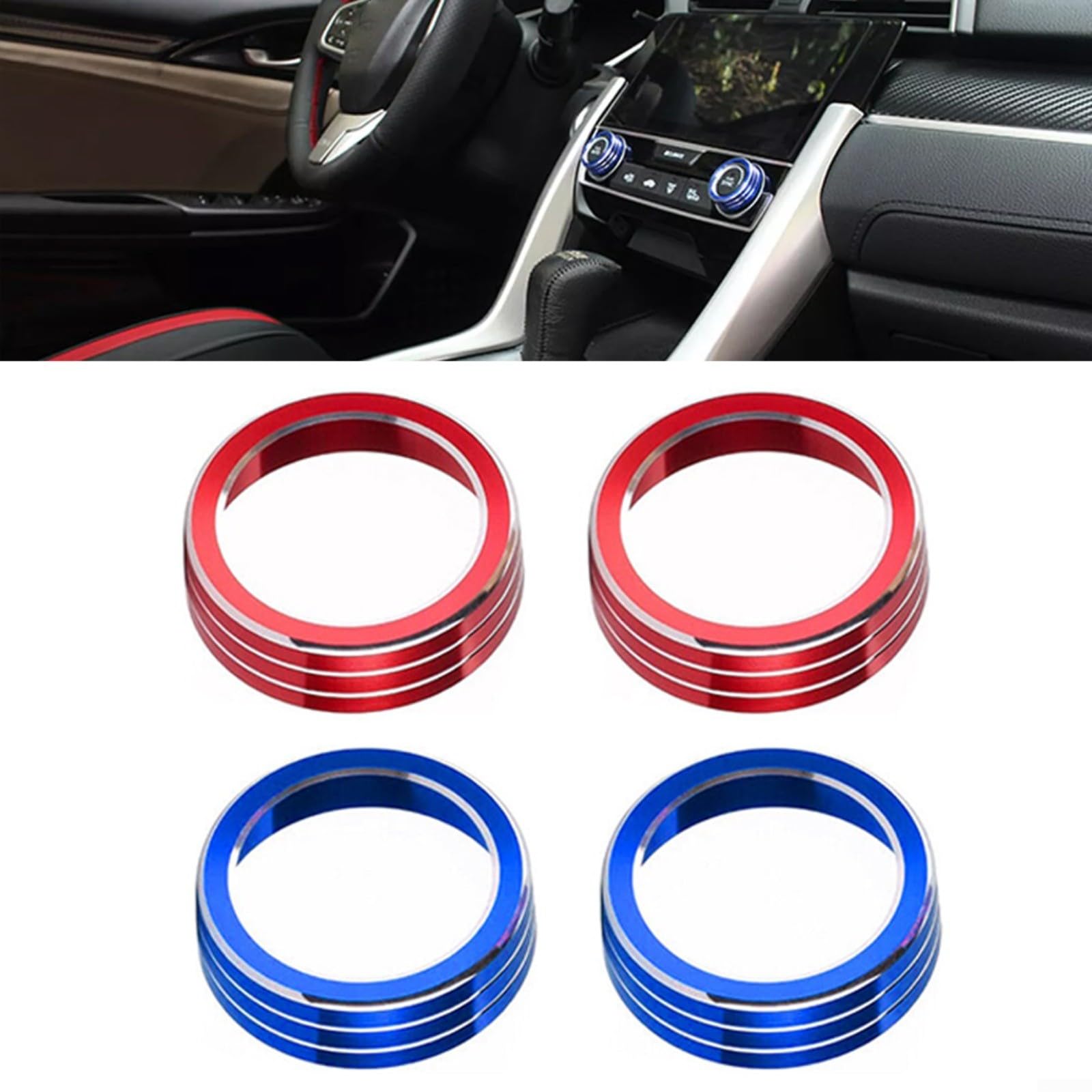 1 Paire de bagues de contrôle en Aluminium pour Bouton AC pour Honda Civic 10e génération 2016-2021 - Accessoires décoratifs pour intérieur de Voiture - Bleu