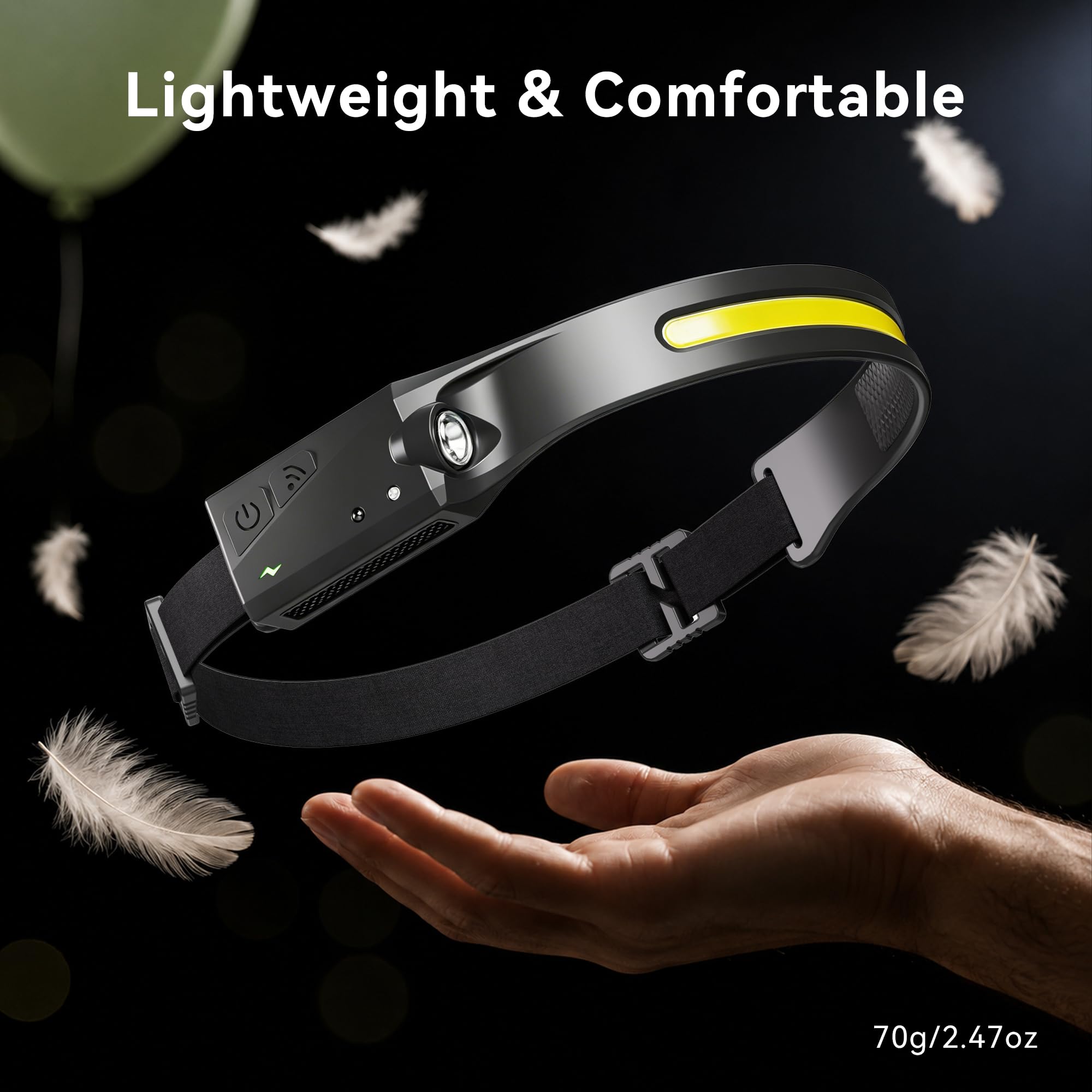 Linterna frontal, paquete de 2 faros LED recargables de 1200 lúmenes, 2 COB de haz ancho de 230° con sensor de movimiento brillante, 5 modos, ligera, impermeable, para correr, acampar y senderismo