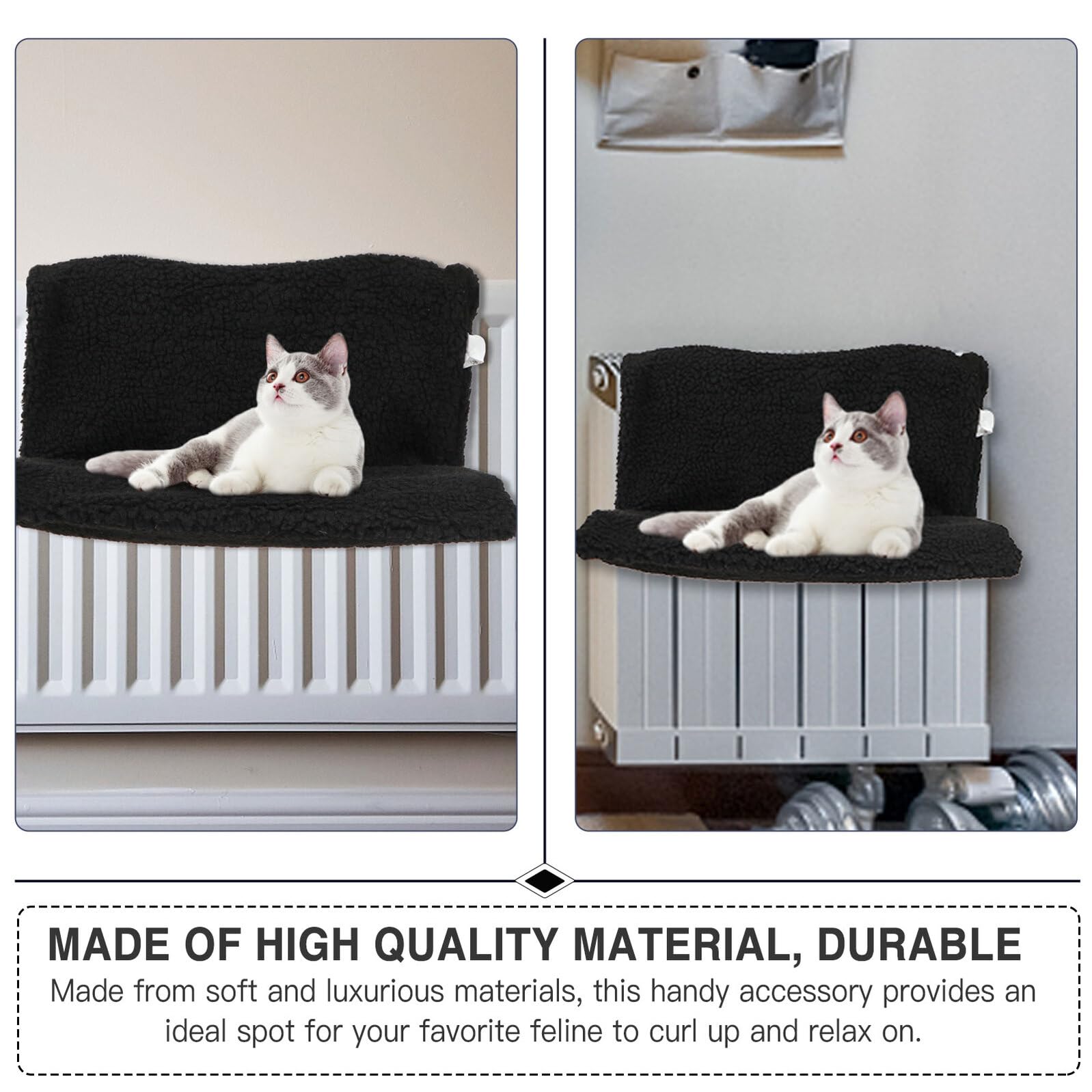 Amaca per Gatti Sospesa Struttura in Ferro, Nera | Rimovibile e Facile da Pulire, per Gattini e Gatti, Cuscino in Poliestere e Lino, Facile da Riporre