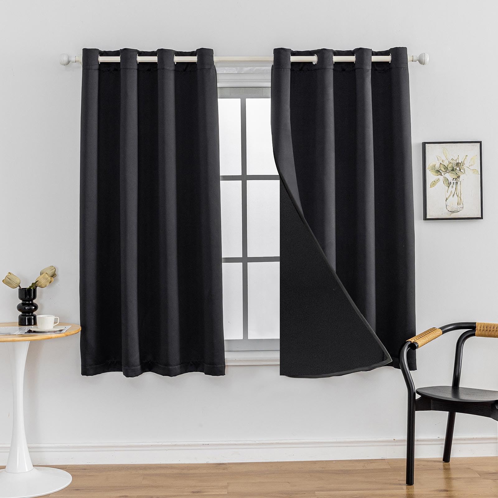 Anytime 100% Blackout Curtain 2 Panels Set,Thermal Insulated Window Drapes for Bedroom,Full Shading Panels (Black,52W x 45L)
