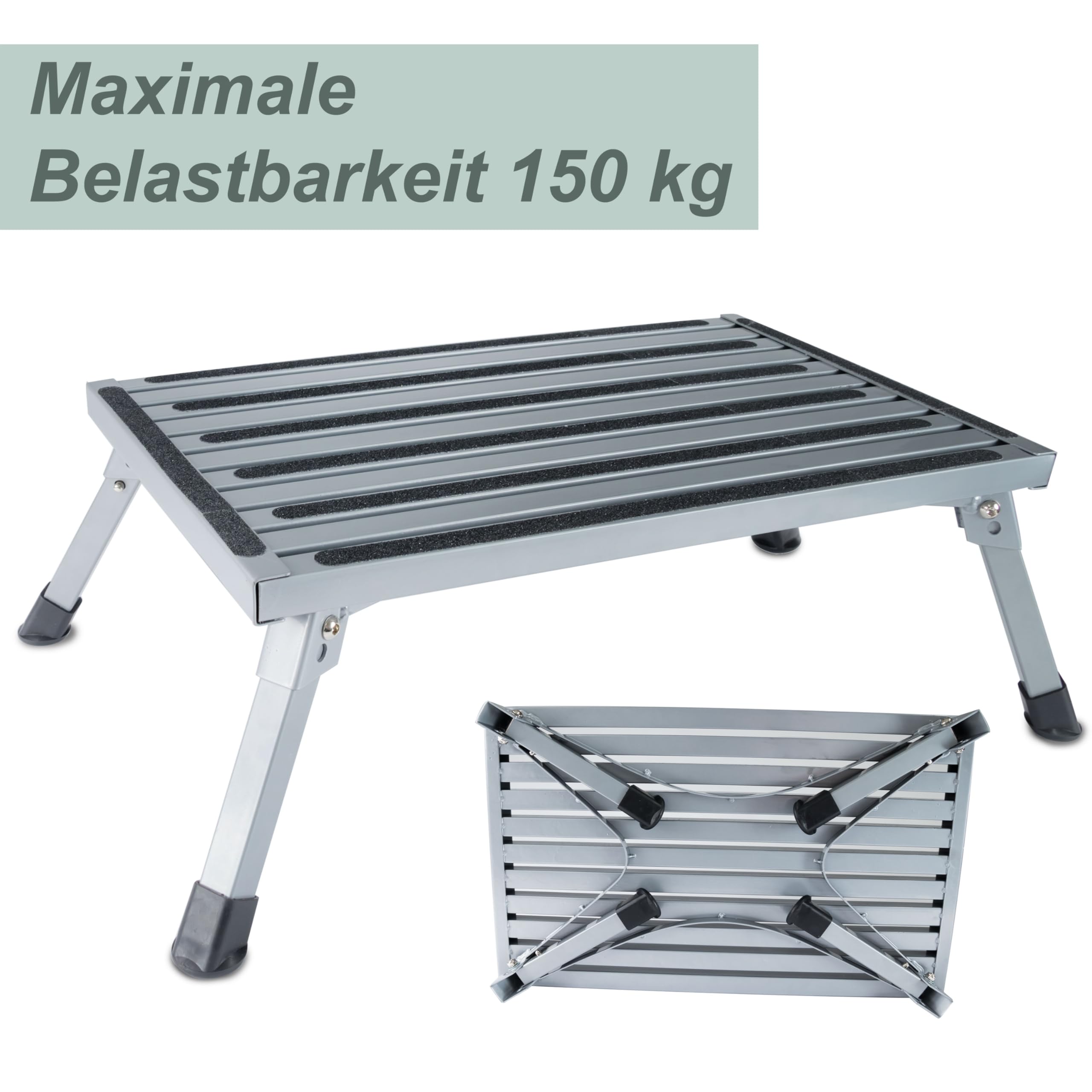Caravan Trittstufe Klappbare Stufe 72x61x23 cm aus Stahl bis zu 150kg belastbar mit Anti-Rutsch-Trittfläche Einstiegshilfe Einzeltritt Faltbar Wohnwagen Wohnmobil Fußbank Trittleiter